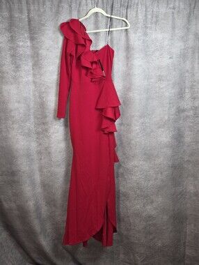 Symphony One Shoulder Ruffle Formal Maxi Dress Pink